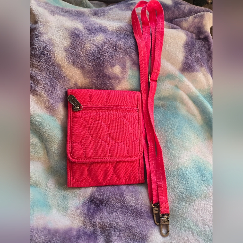 Thirty-One Hot Pink Quilted Crossbody Bag Or Wallet EUC